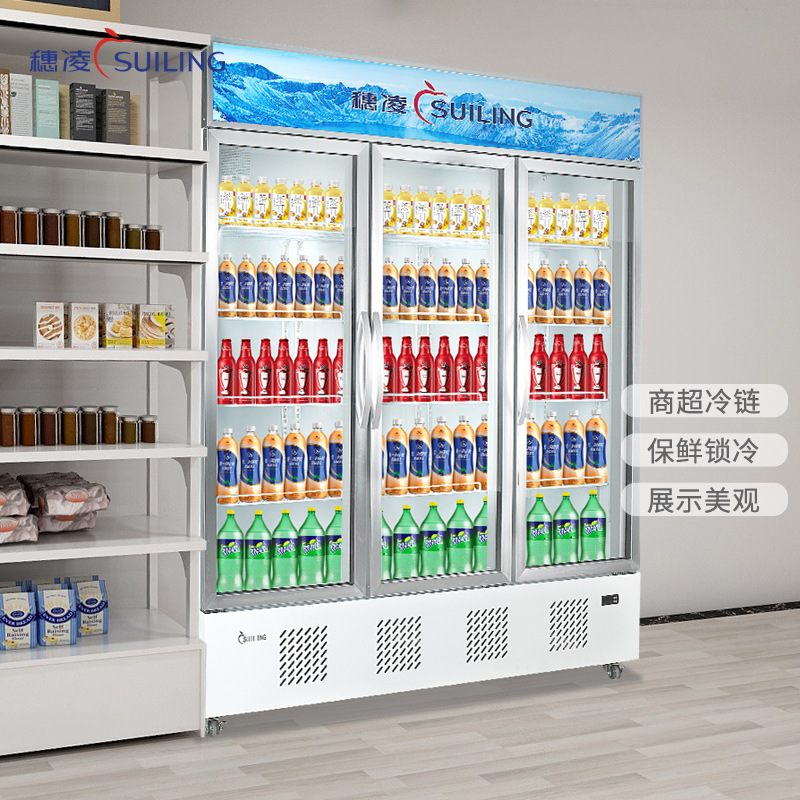 穗凌冰柜立式冷藏柜风冷无霜商用展示柜超市三开门饮料柜双门冰箱